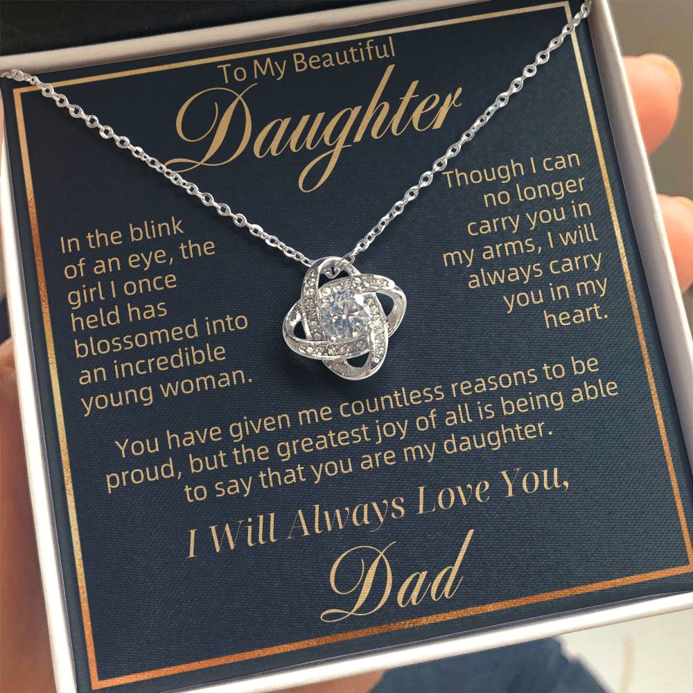 To My Beautiful Daughter - Blink of an Eye Navy Gold - Love Knot Necklace - Dad