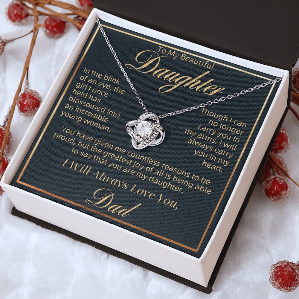 To My Beautiful Daughter - Blink of an Eye Navy Gold - Love Knot Necklace - Dad