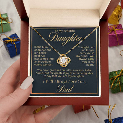 To My Beautiful Daughter - Blink of an Eye Navy Gold - Love Knot Necklace - Dad