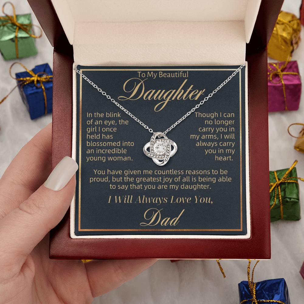 To My Beautiful Daughter - Blink of an Eye Navy Gold - Love Knot Necklace - Dad